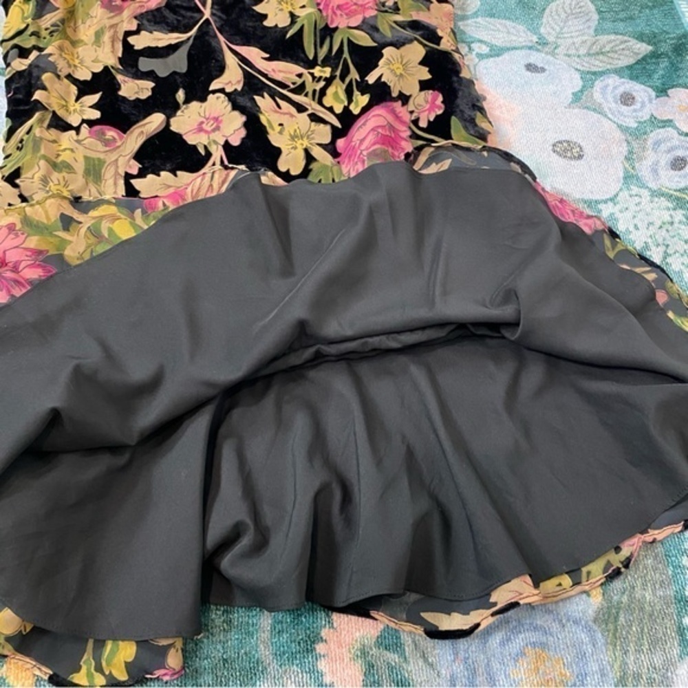 Eliza J Black Velvet Floral Burnout Mini Shift Dress Formal Cocktail Ruffle Hem - Picture 11 of 16